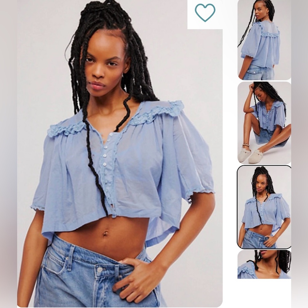 Free People Light Blue Ruffled Blouse